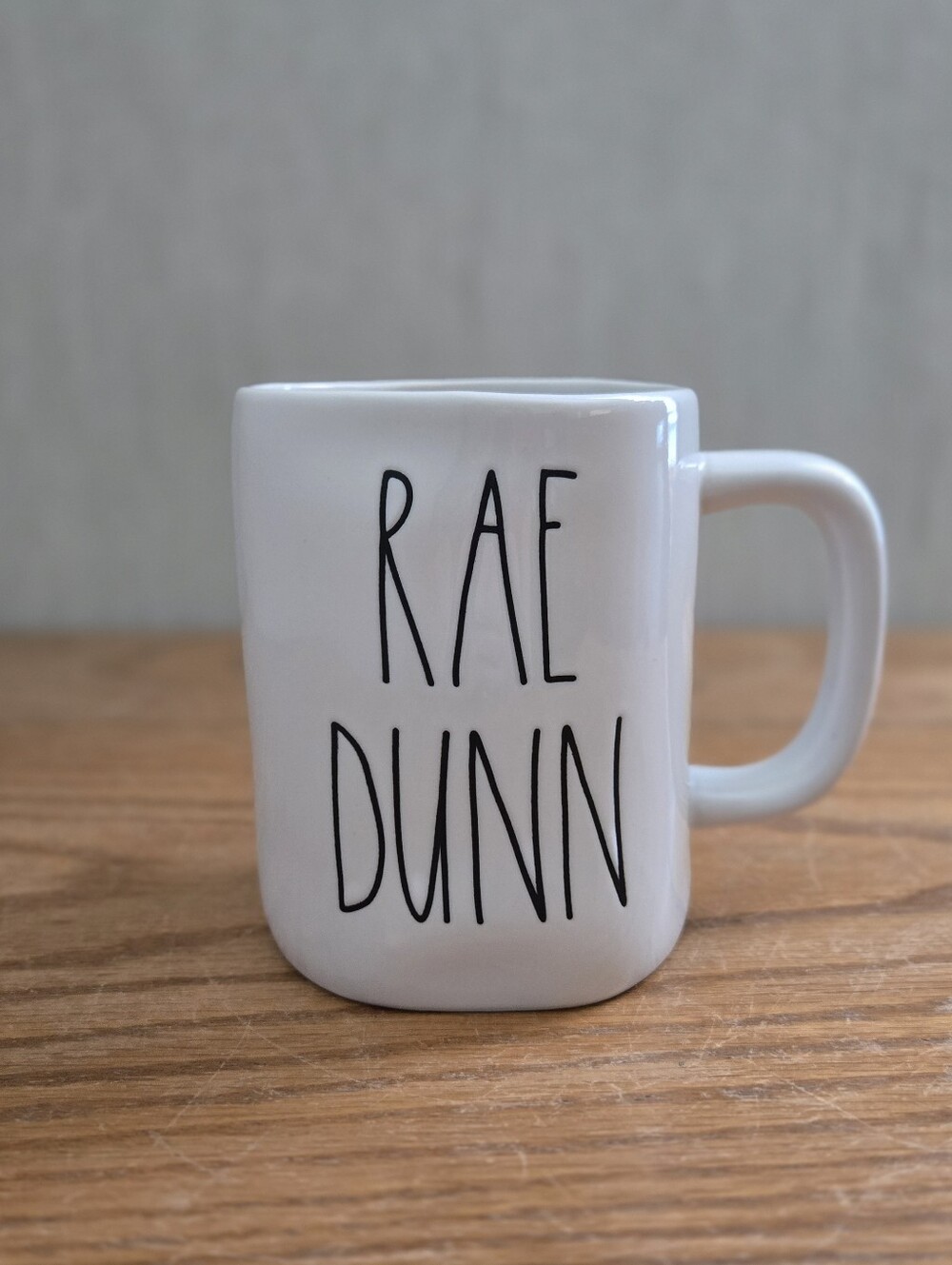 Rae Dunn White Ceramic Mug with Black Lettering
